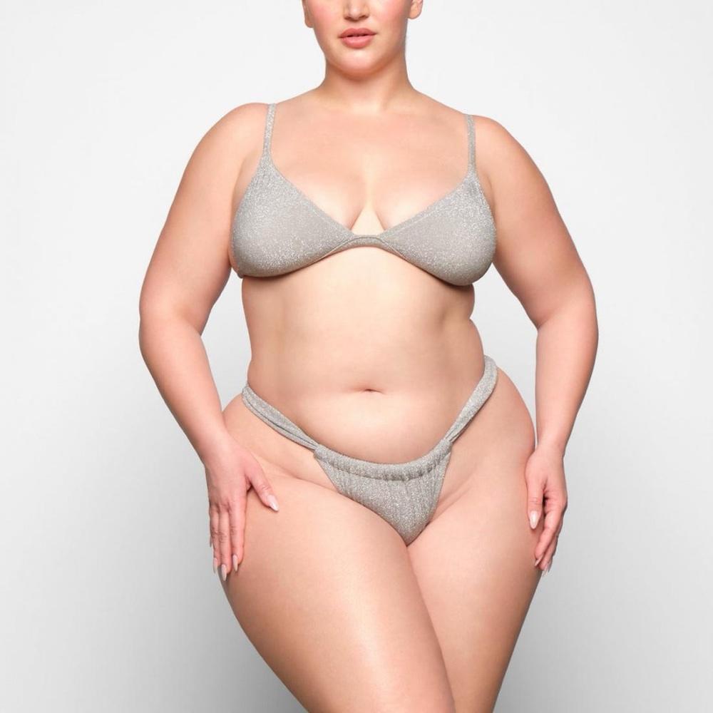COPY - SKIMS NWT Glitter Ruched Tanga Bikini Bottom in Nickel